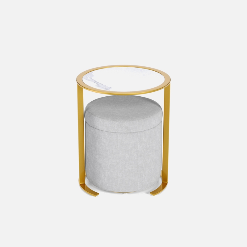 Furlani 23.6"H Round End Table with Storage Ottoman u0026 Sintered Stone Top