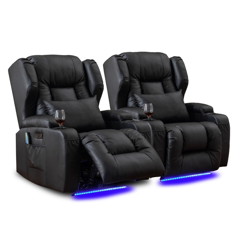 Hrithika Leather Power Recliner Chair Home Theater Seating with LED Lights and Cup Holders