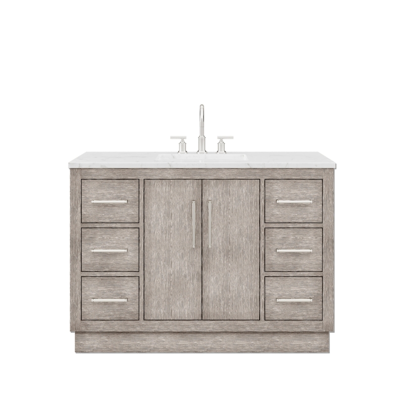 Hugo 48" Carrara White Marble Countertop Bath Vanity in Gray Oak with Faucet