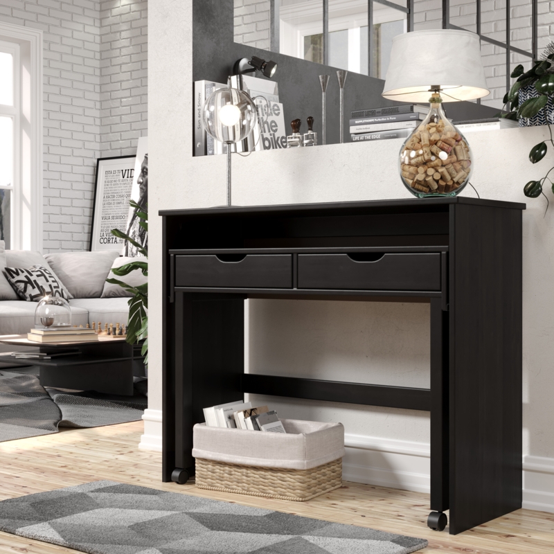 Hundo Contemporary Minimalist Extendable Desk with Drawers