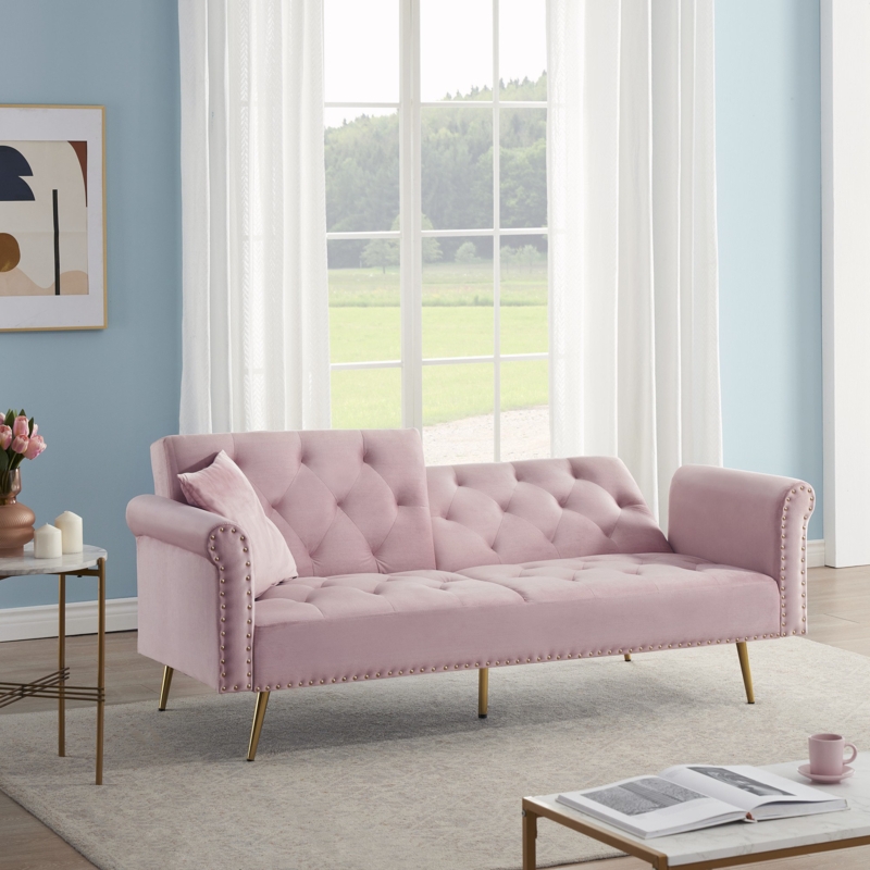 Jenevi 67.7'' Velvet Tufted Convertible Sofa