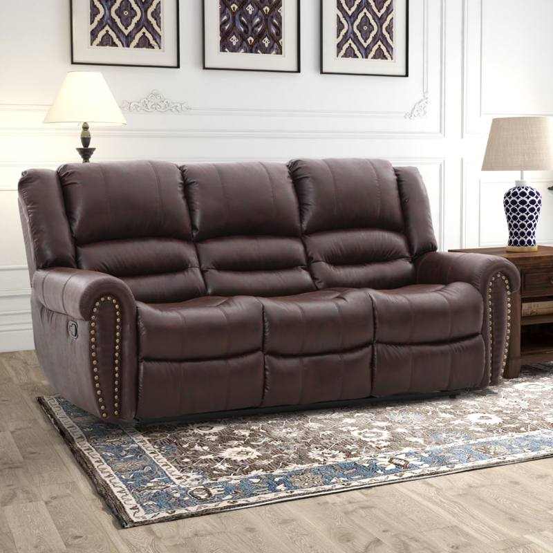Jerelly 86" Classic and Oversize Breathable Top Faux Leather Manual Reclining Sofa with Rivet