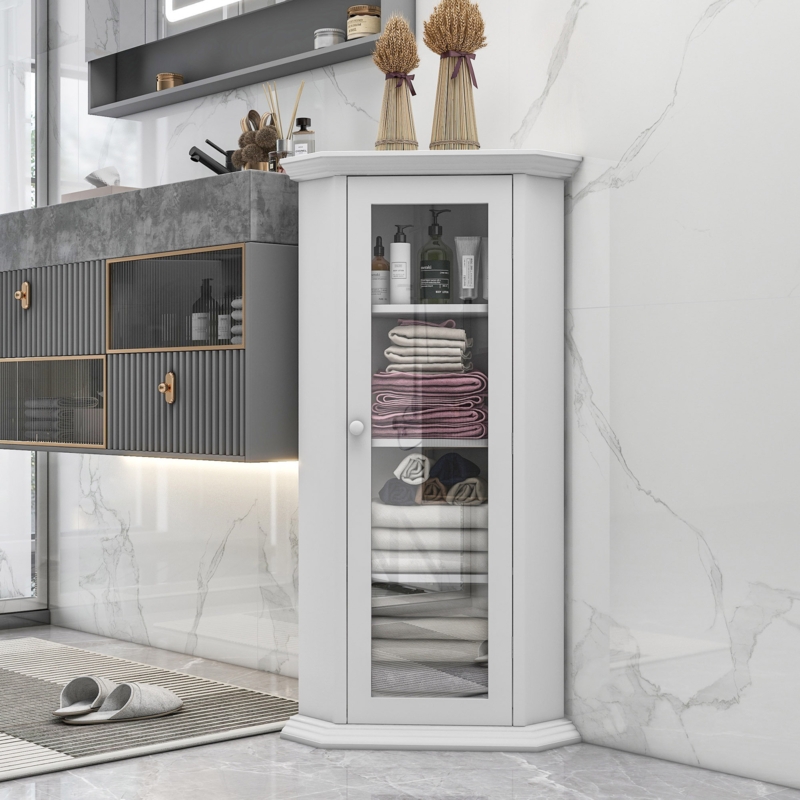 Jonson Freestanding Bathroom Cabinet with Glass Door, Corner Storage Cabinet