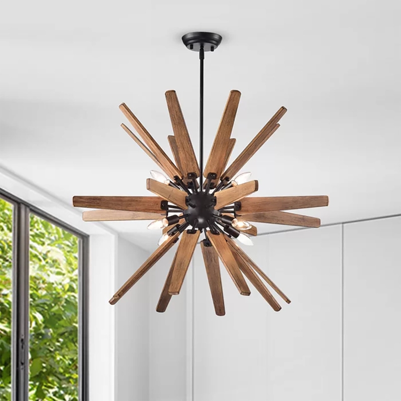 Kachelle 6 - Light Natural Wood Sputnik Sphere Chandelier