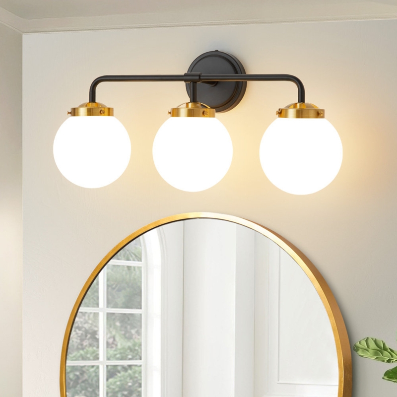 Karlei Black Gold Dimmable Vanity Light with Cream Hand Blown Glass Globe Shade