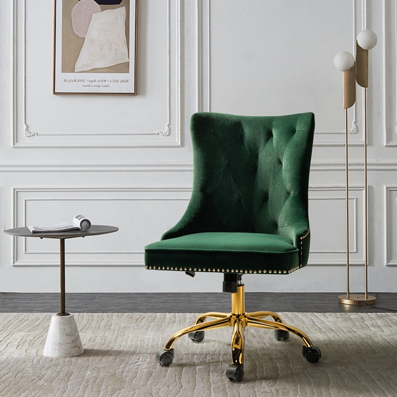 Lisa Swivel & Height-Adjustable Wingback Task Chair With Tufted & Naihead Trim