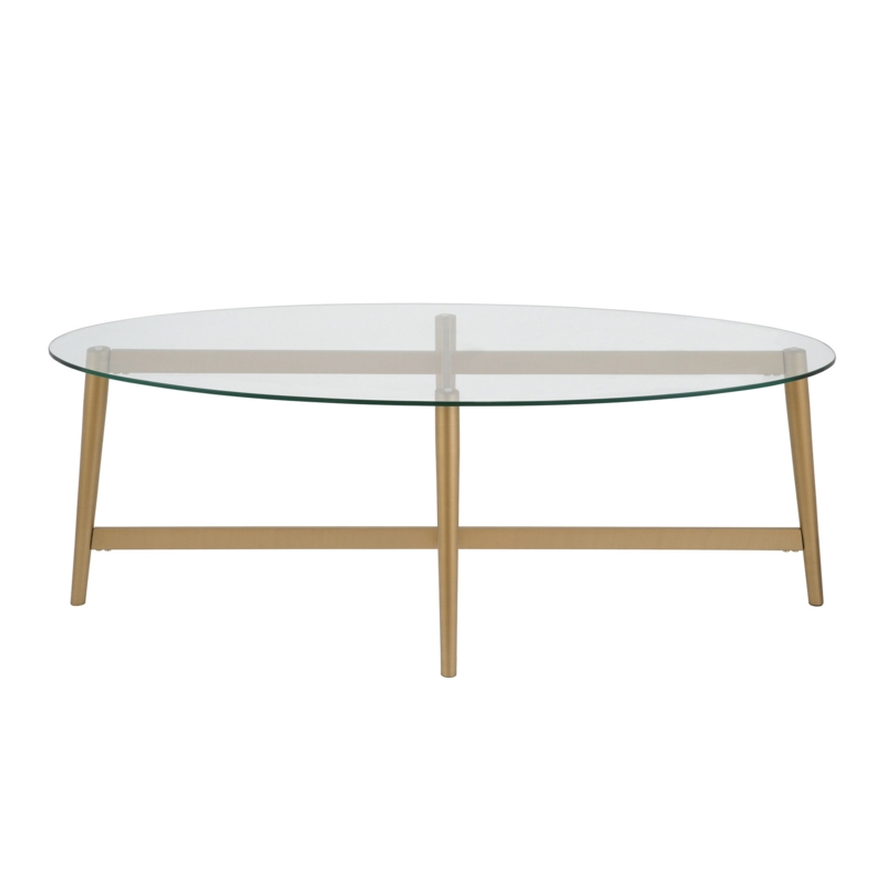 Maderson 50" Glass And Steel Oval Coffee Table