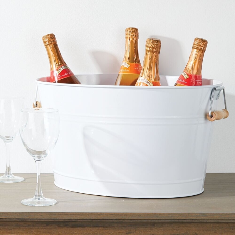 mDesign Large Metal 4.75 Gallon Beverage Tub Cooler, Bamboo Handles