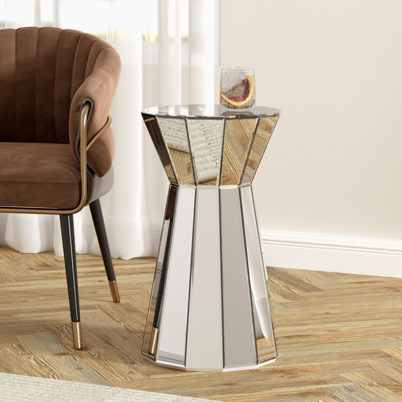 Melle 21.65'' Tall Glass Drum Pedestal End Table