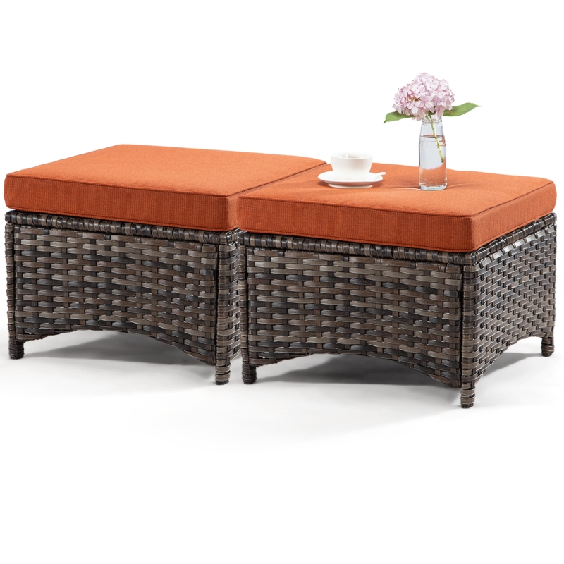 Meyly Wicker Outdoor Ottoman with Sunbrella Cushion