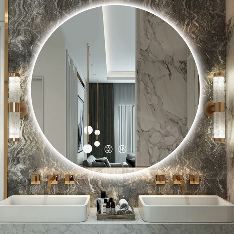 Modern u0026 Contemporary Lighted Fog Free Round Bathroom / Vanity Mirror