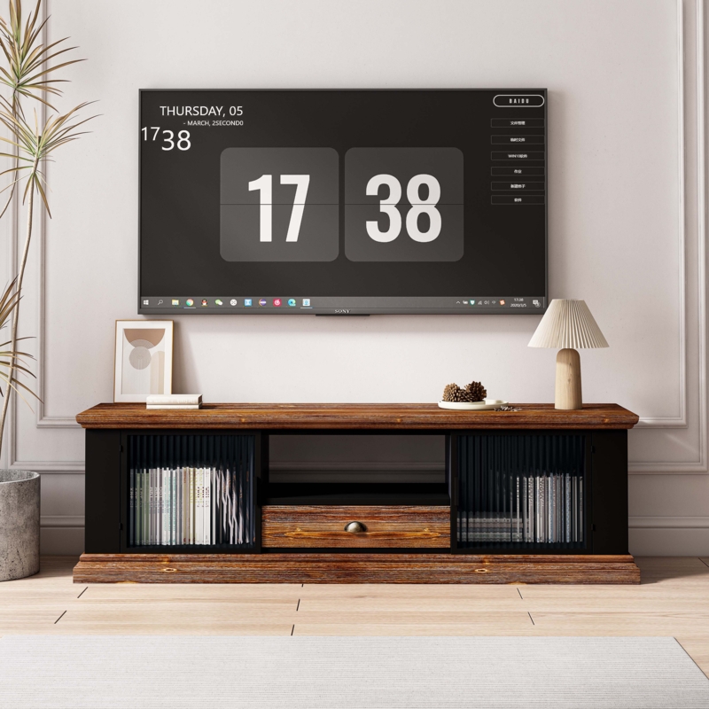 Naftuly Modern Design TV stand with 2 Storage Cabinets and Drawer,TV Console Table Media Cabinet,for Living