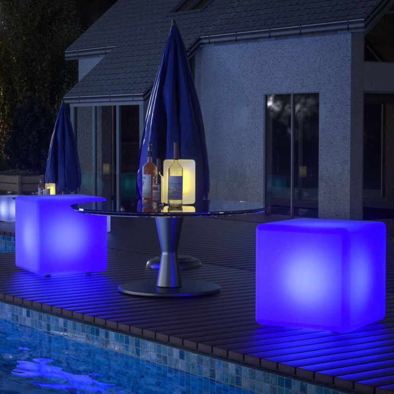 Outdoor LED Light Up Pub Bar Stool Garden Party 16 Colors Changing Square Cube Chair