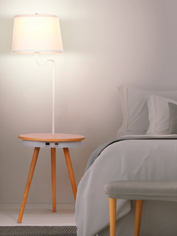 Owen 56 in. Mid-Century Modern LED Bedside Table Lamp with USB Port and Wireless Charging Pad