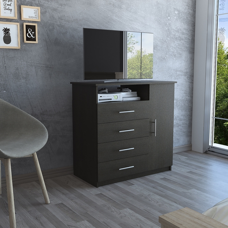 Peru 4 Drawer Dresser with Vertical Cupboard u0026 Open Shelf
