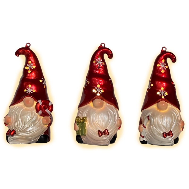 Santa Gnome LED Light Up Christmas Ornaments