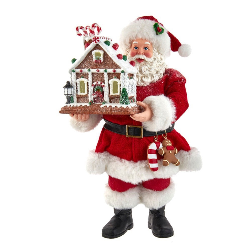 Santa with Light-Up Gingerbread House