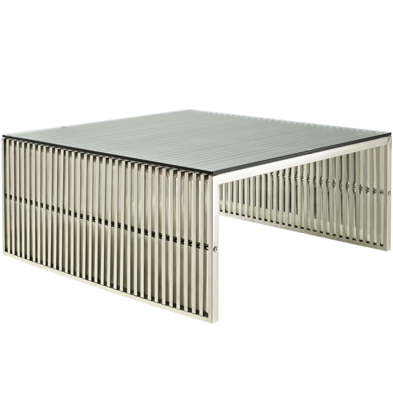 Small Gridiron Stainless Steel Side Table with Tempered Glass Top