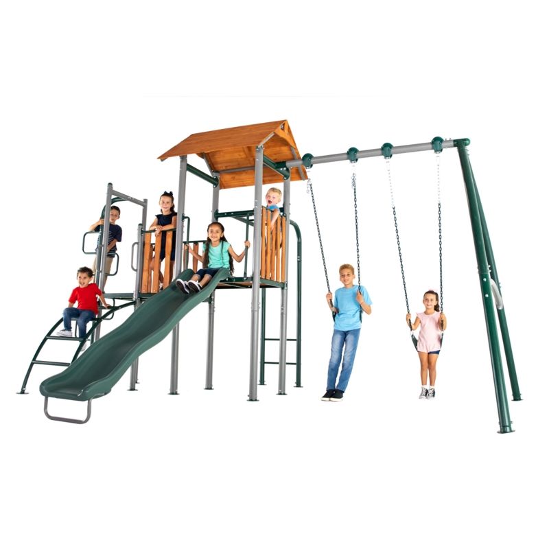 Sportspower Big Ridge Heavy Duty Metal Swing Set with Lifetime Warranty on 8' Double Wall Slide