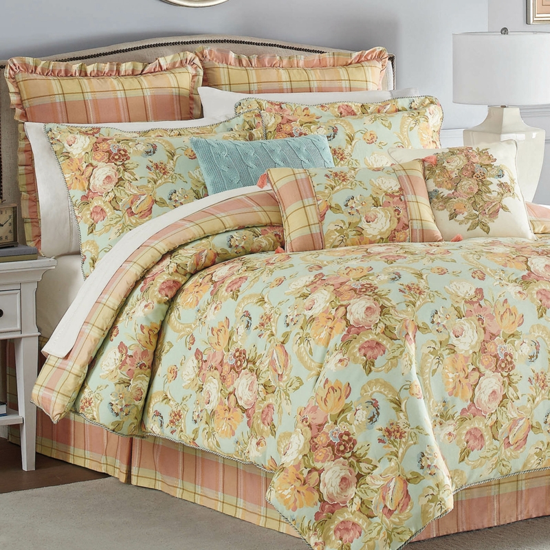 Spring Bling Salmon/Yellow/Green Cotton Reversible 4 Piece Comforter Set