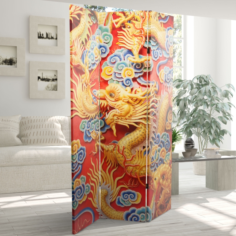 Traditional Chinese Emperor Dragon 3 Panel Room Divider