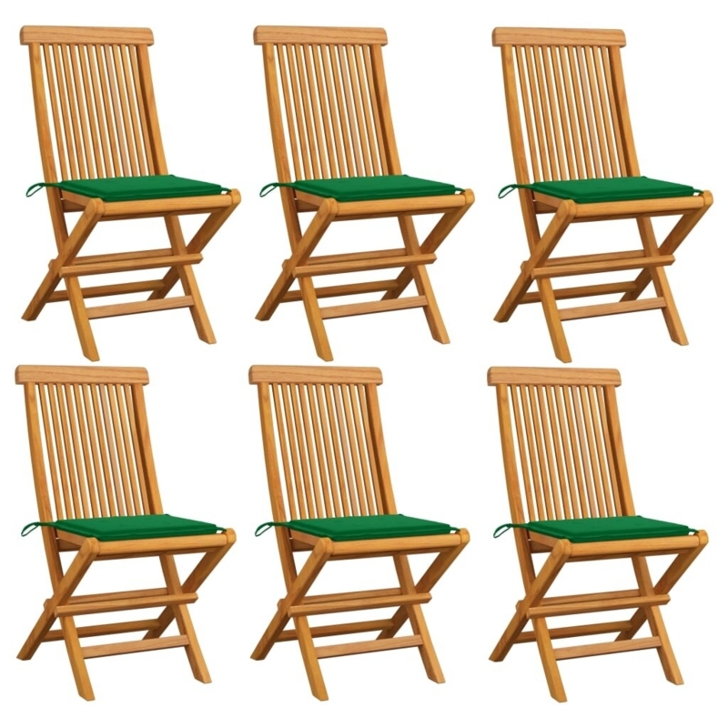 VidaXL Patio Chairs Outdoor Bistro Folding Chair with Cushions Solid Wood Teak (Set of 6)