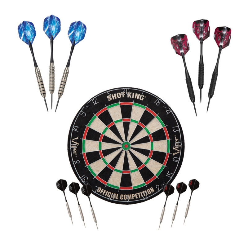 Viper Shot King Sisal Dartboard, Black Mariah 22g & Silver Thunder 25g Steel Tip Darts (Set of 13)