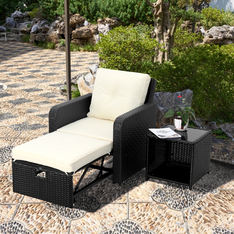 Wamblee 3 in 1 Outdoor Wicker Chaise Lounge with Table