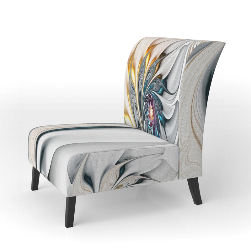 White Stained Glass Floral - Floral Upholstered Slipper Chair