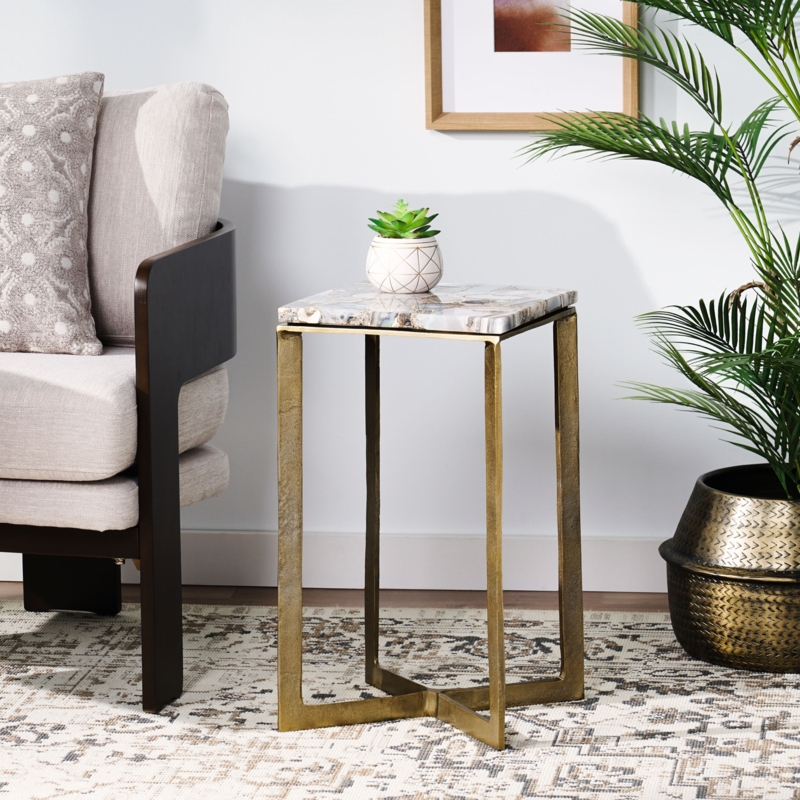Zentner Stone Top Cross Legs End Table