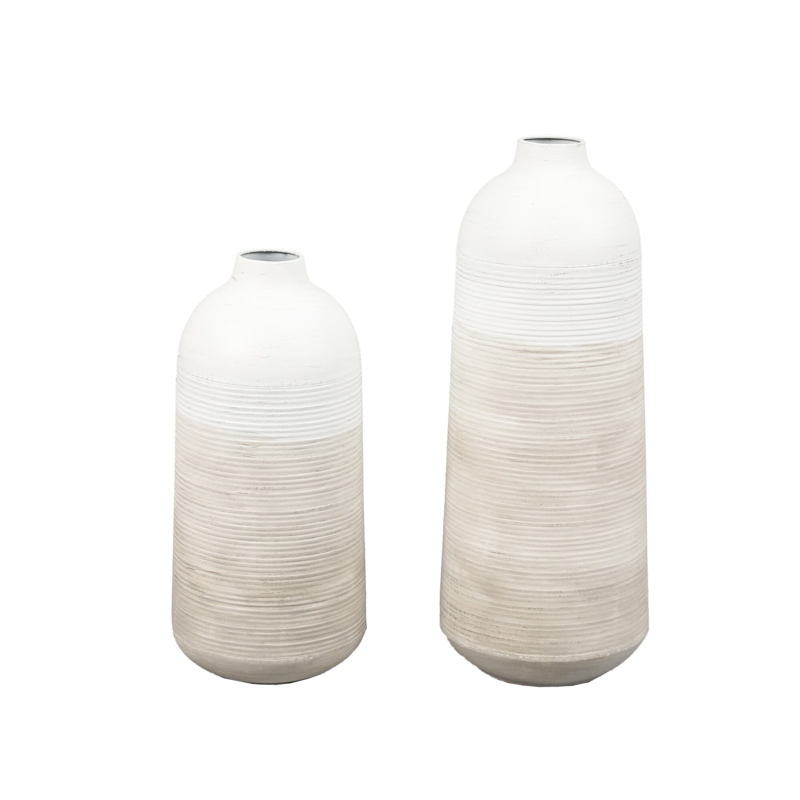 2 Piece Joachim Distressed White/Distressed Tan Metal Table Vase Set