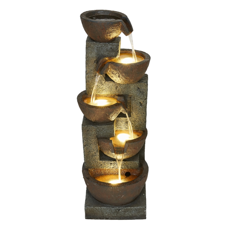 32" H Stacking Bowls Fountain with 4 Warm White LEDS