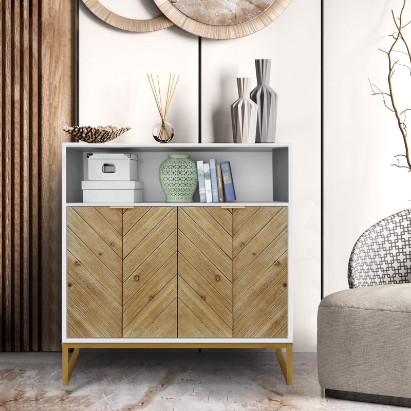 Aanand Accent Storage Cabinet with Doors and Adjustable Shelf Kitchen and TV Console Cabinet