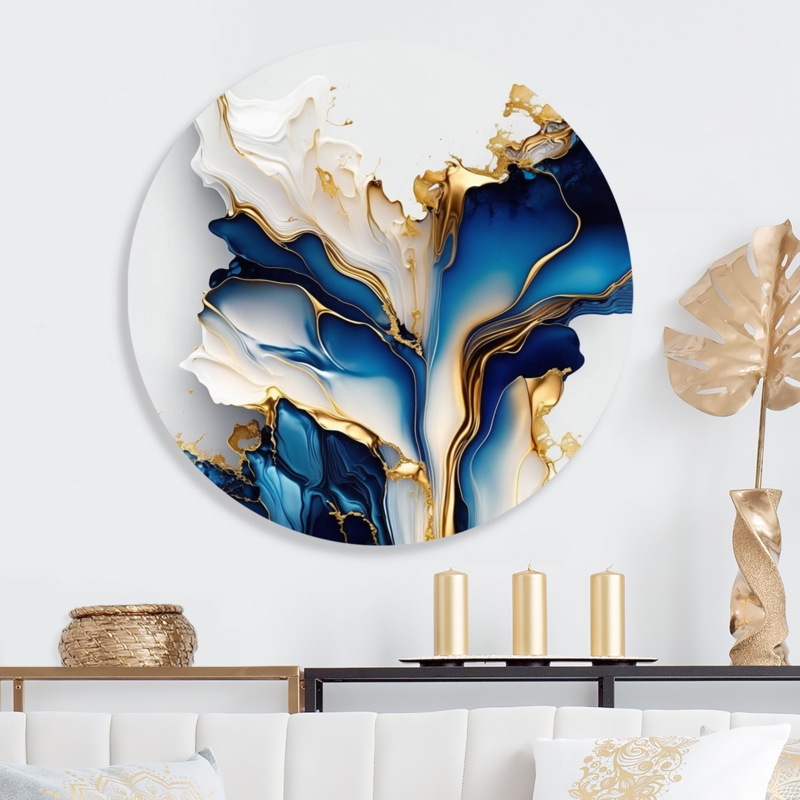 Abstract Geode Gold And Blue Marble Shape III " Abstract Geode Gold And Blue Marble Shape III " on Metal Circle