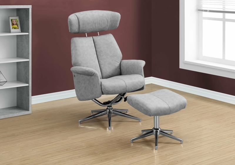 Accent Chair, Set Of 2, Recliner, Swivel, Ottoman, Living Room, Bedroom, Fabric, Grey, Chrome