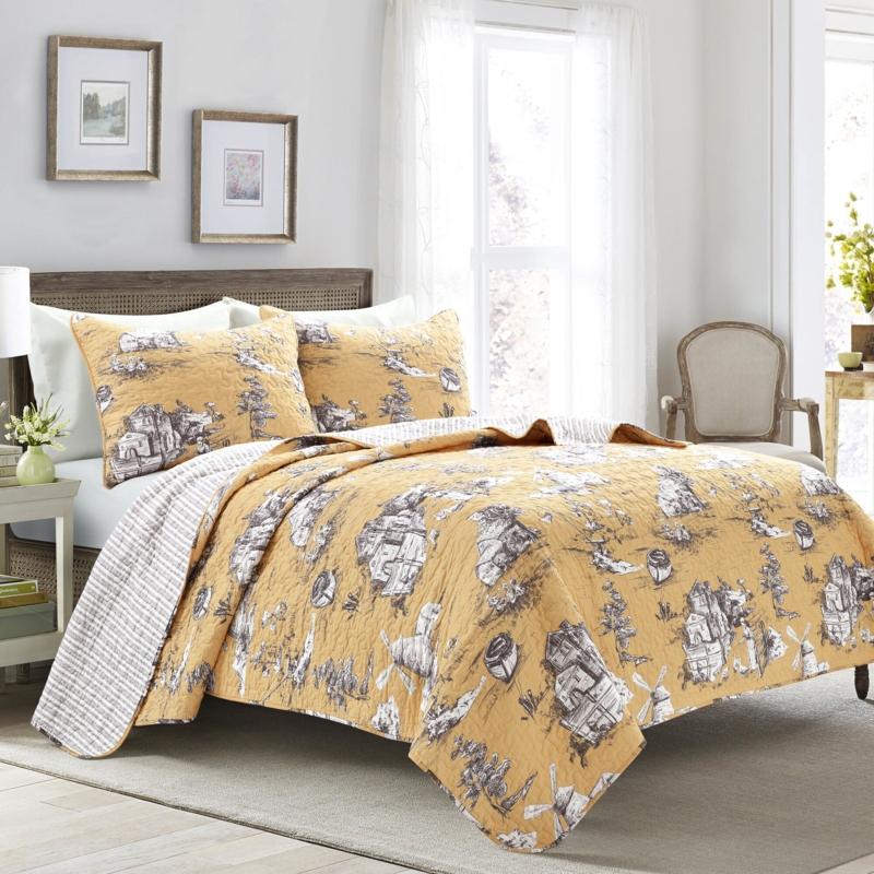 Apollo Cotton Toile Quilt Set (Set of 3)