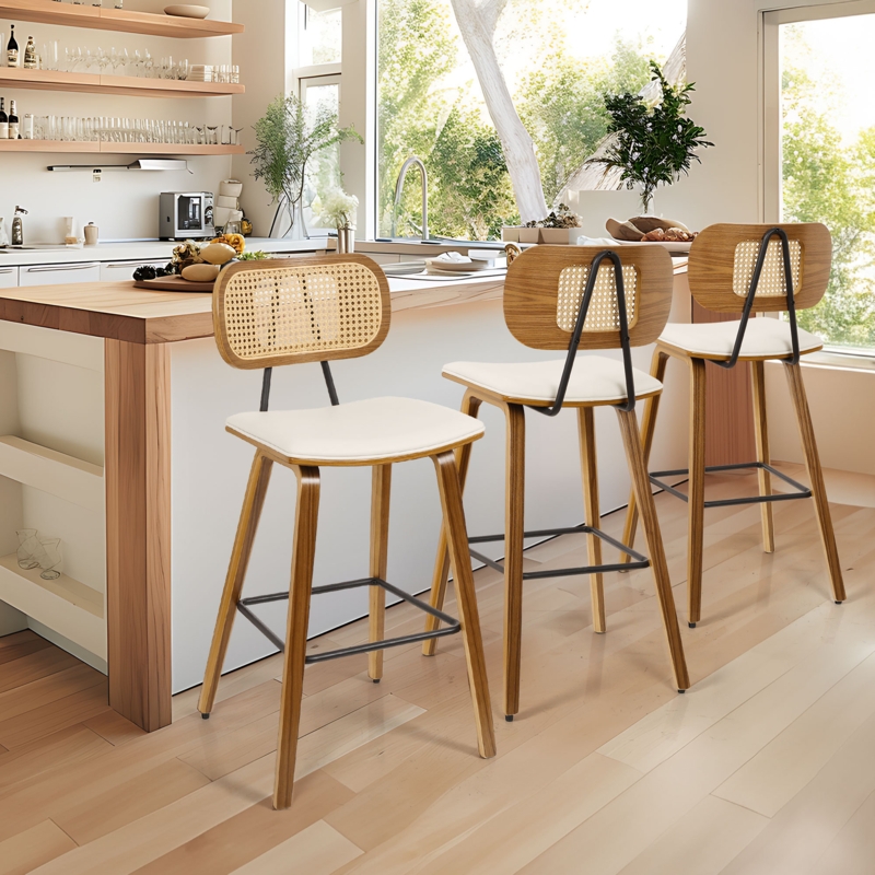Azaiyah 26" Upholstered Rattan Counter & Bar Stool (Set of 3)