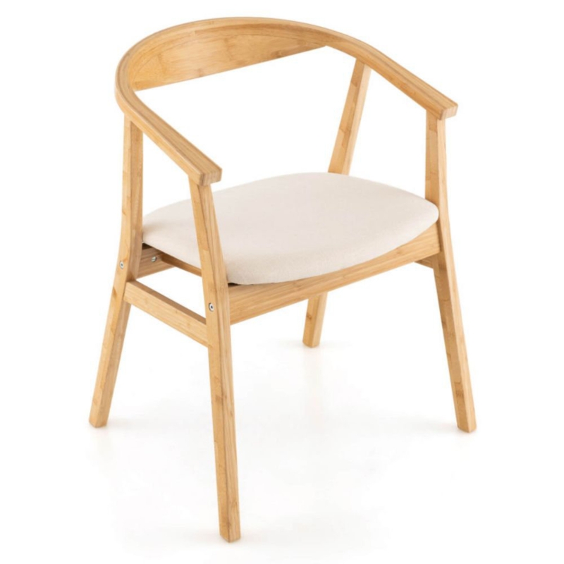 Bamboo Accent Chair With Armrest And Curved Backrest