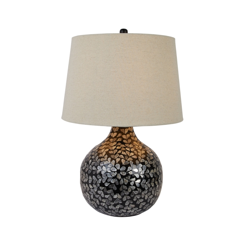 Bamboo and Mother of Pearl Table Lamp with Floral Pattern
