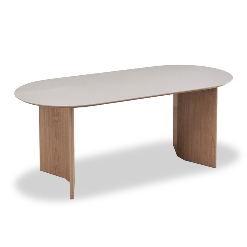Beno Oval Stone Top Solid Wood Base Dining Table