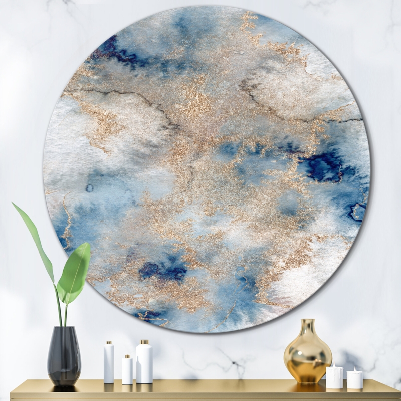 " Blue And Gold Marble Clouds I " on Metal