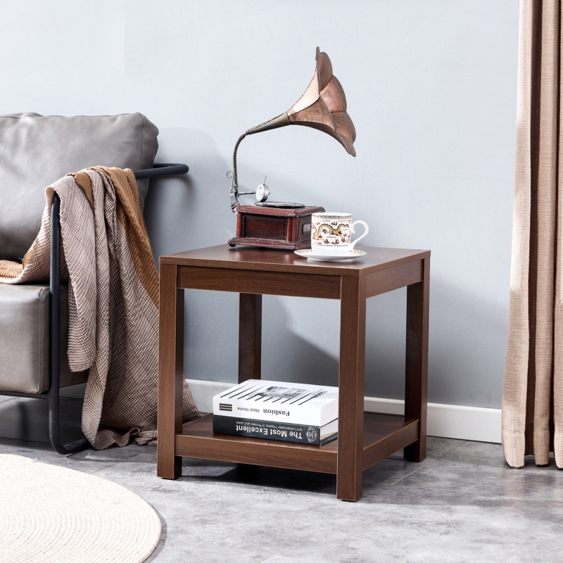 Classic Brown Side Table , 2-Tier Small Space End Table,Modern Night Stand, Sofa Table, Side Table With Storage Shelve
