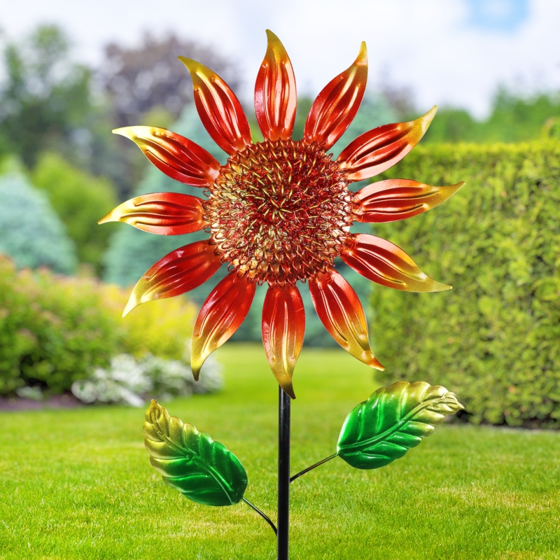 Exhart Shimmering Metal Flower Garden Stake, 9 by 36 Inches