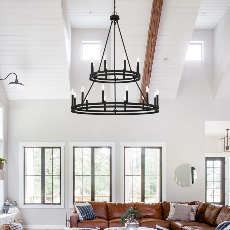 Finchley 20 - Light Living Room Steel Dimmable Candle Style Wagon Wheel Chandelier UL Certified