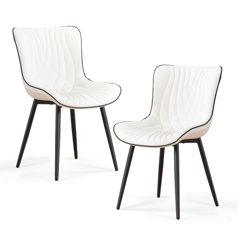 Jimma Leather Upholstered Dining Chairs Modern Wingback Side Chairs with Metal Legs