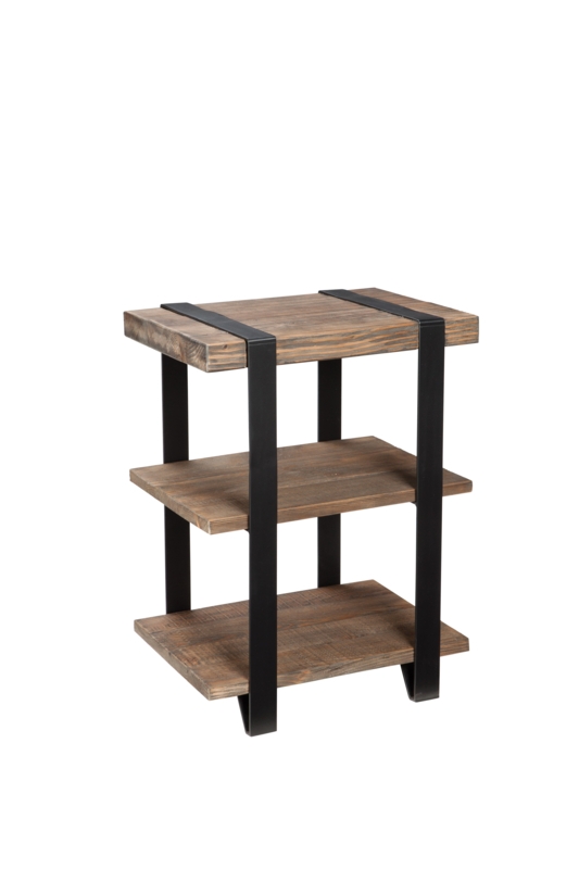 Lora 20" Wide Rustic Industrial Solid Wood and Metal Frame Rectangular End Table With 2 Shelves