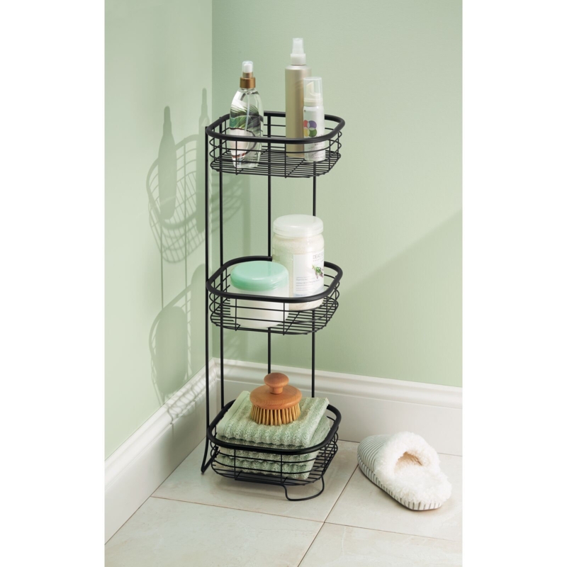 mDesign Metal 3-Tier Freestanding Square Bathroom Storage Rack - Matte Black