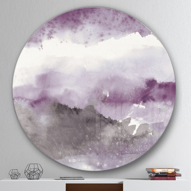'Midnight at the Lake III Amethyst and Gray' Painting on Metal Circle