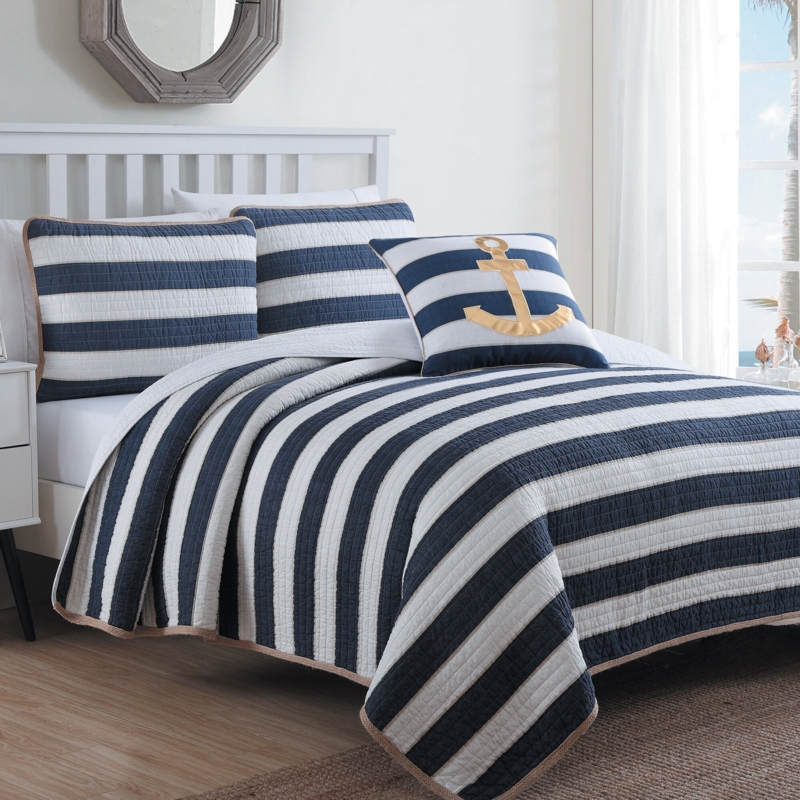 Samoset Coastal Cotton Striped Quilt Set