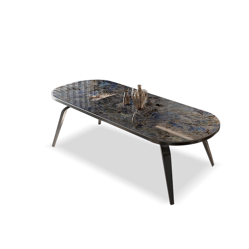 Sindri Oval Stone Top Metal Base Dining Table